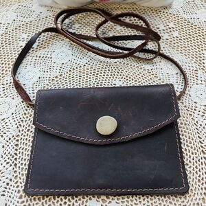 Ted Gilmer Brown Leather Crossbody With Stone Button Snap Closure